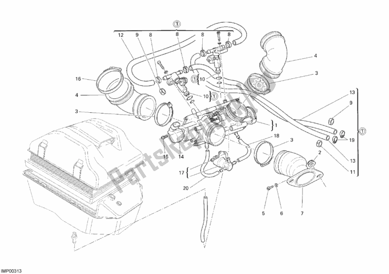 All parts for the Throttle Body of the Ducati Monster S2R 1000 2007